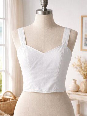 Abercrombie & Fitch White Linen Blend Crop Top Corset Tank XS Coastal Chic